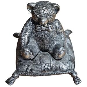 Vintage Kitney & Co 1994 Made in England Pewter Teddy Bear on Pillow Collectible